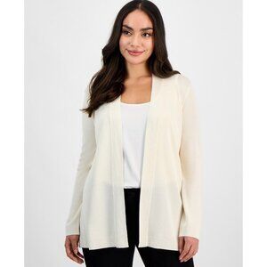 Jones New York Petite Collarless Open-Front Cardigan Size PXL Ivory MSRP $90